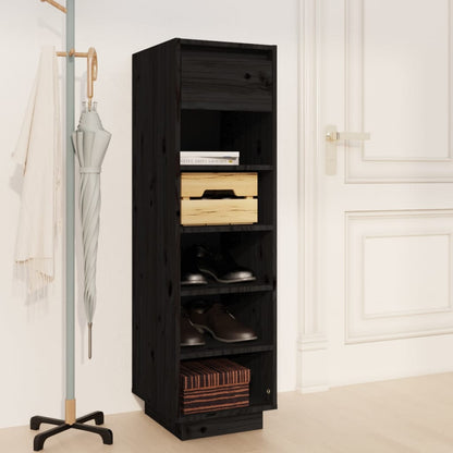 Shoe Cabinet Black 11.8x13.4x41.3" Solid Wood Pine