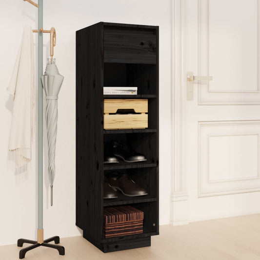 Shoe Cabinet Black 11.8x13.4x41.3" Solid Wood Pine