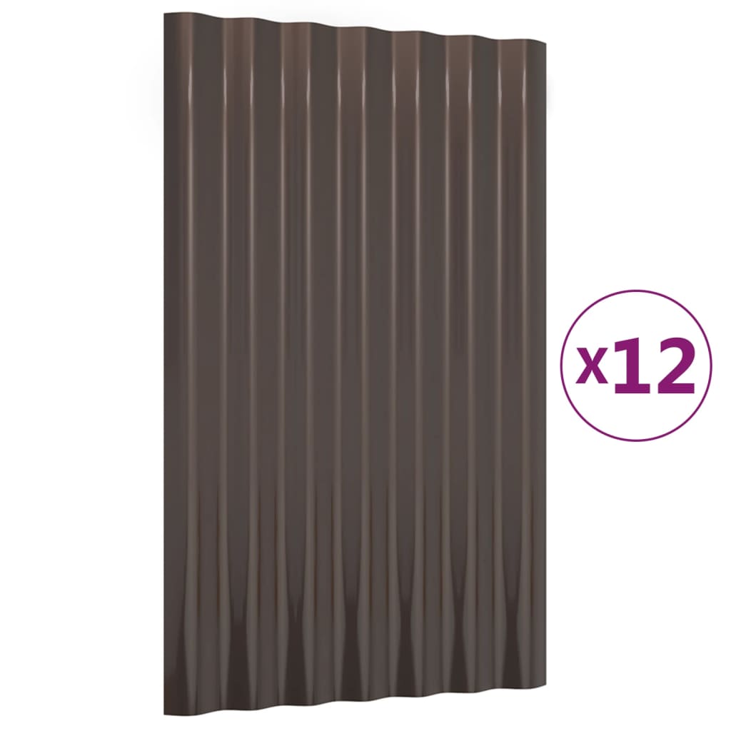 Roof Panels 12 pcs Galvanized Steel Brown 23.6"x14.2"