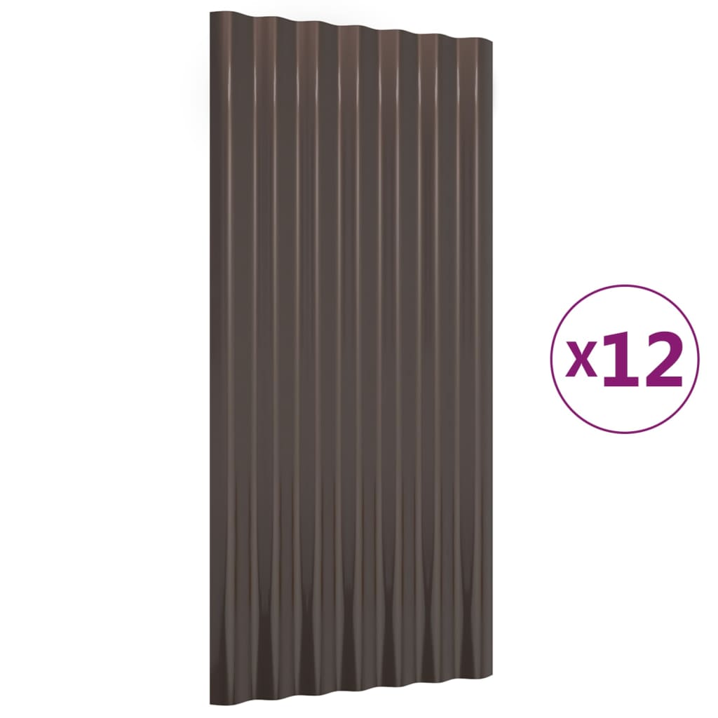Roof Panels 12 pcs Galvanized Steel Brown 31.5"x14.2"