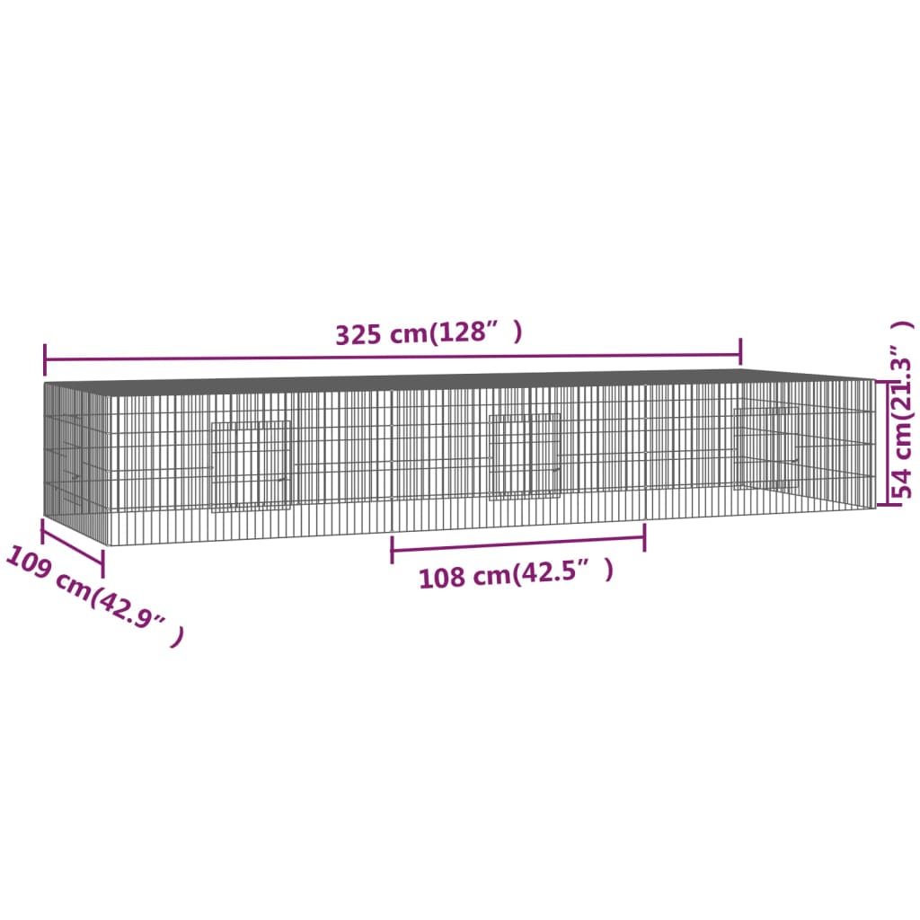 3-Panel Rabbit Cage 128"x42.9"x21.3" Galvanized Iron