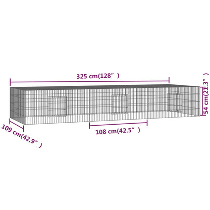 3-Panel Rabbit Cage 128"x42.9"x21.3" Galvanized Iron