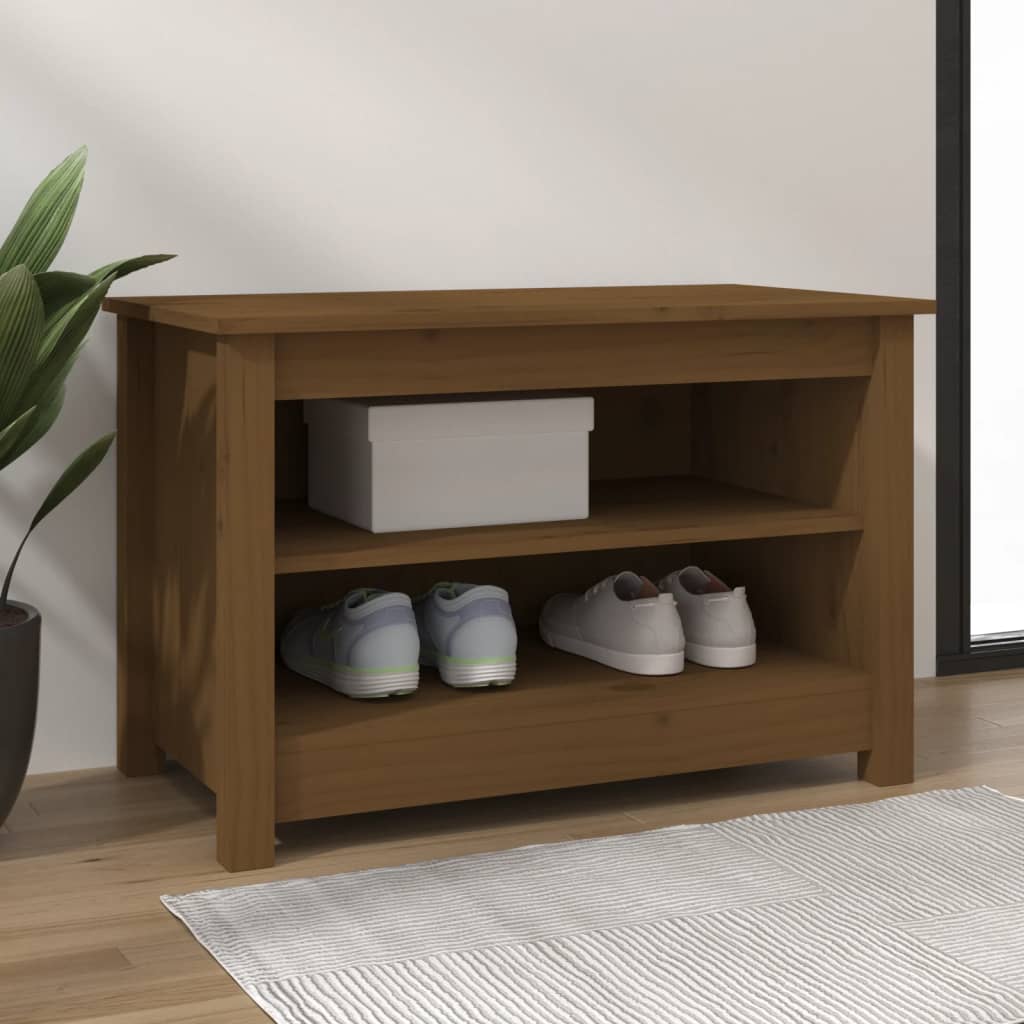Shoe Bench Honey Brown 27.6x15.0x17.9" Solid Wood Pine