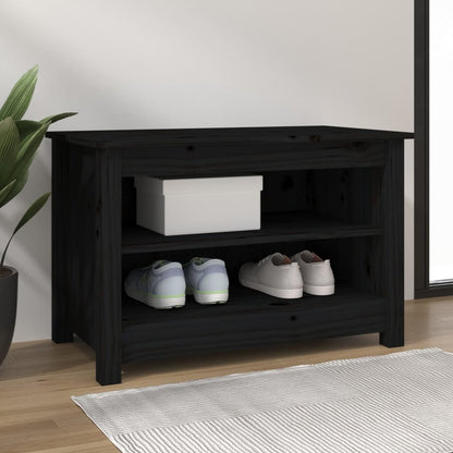 Shoe Bench Black 27.6x15.0x17.9" Solid Wood Pine