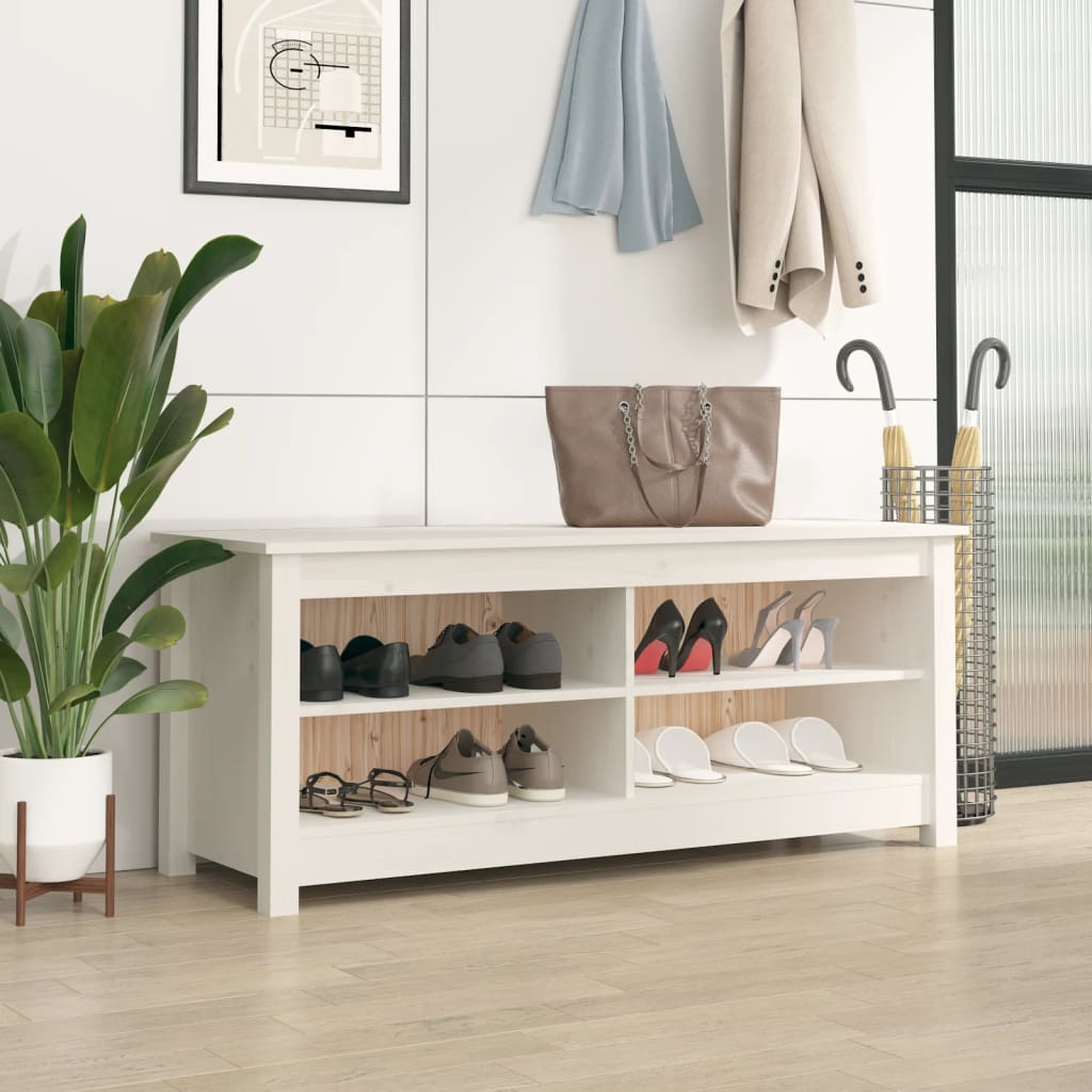 Shoe Bench White 43.3x15.0x17.9" Solid Wood Pine