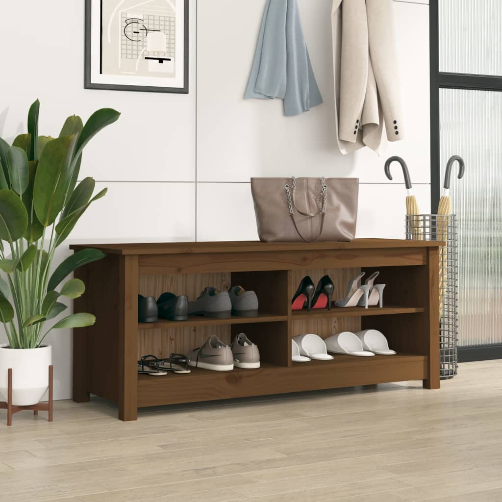 Shoe Bench Honey Brown 43.3x15.0x17.9" Solid Wood Pine