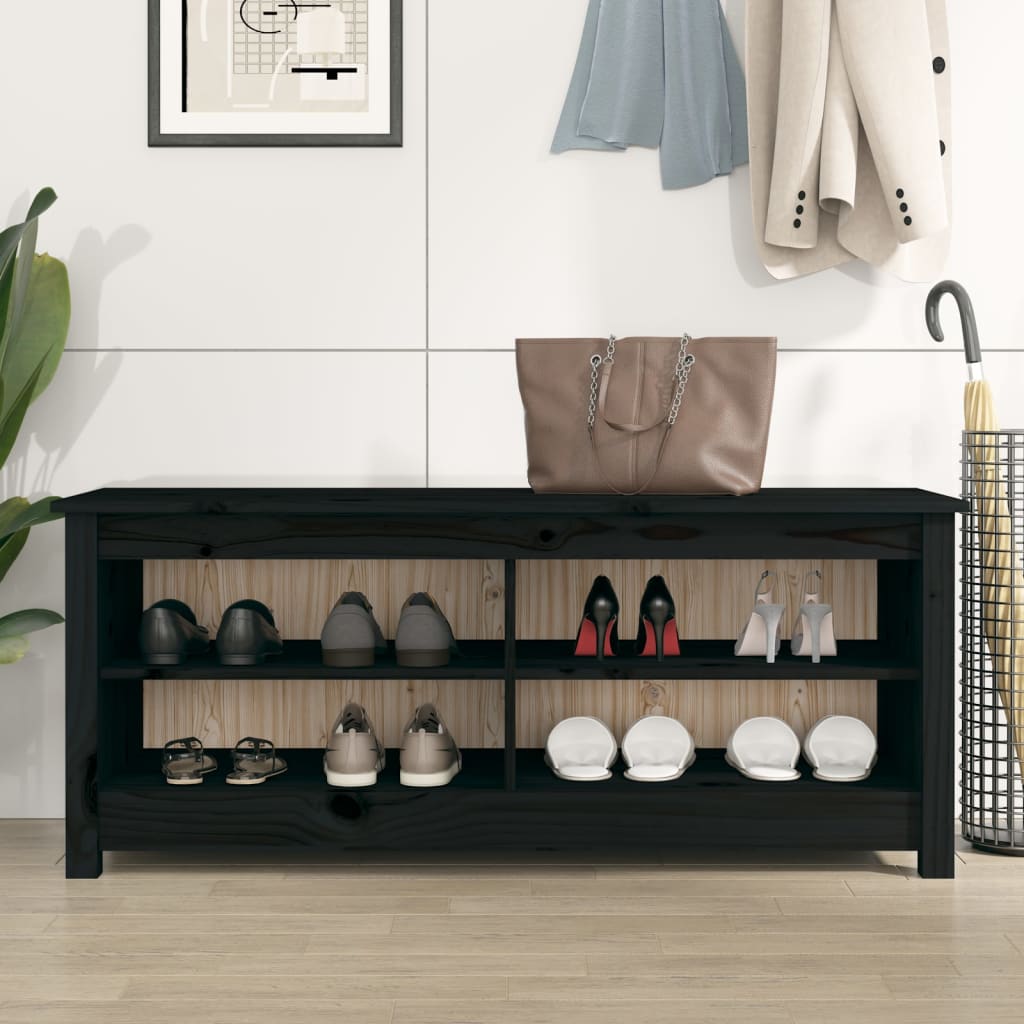 Shoe Bench Black 43.3x15.0x17.9" Solid Wood Pine
