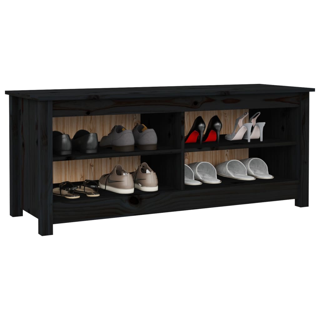 Shoe Bench Black 43.3x15.0x17.9" Solid Wood Pine