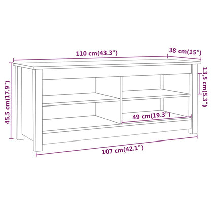 Shoe Bench Black 43.3x15.0x17.9" Solid Wood Pine