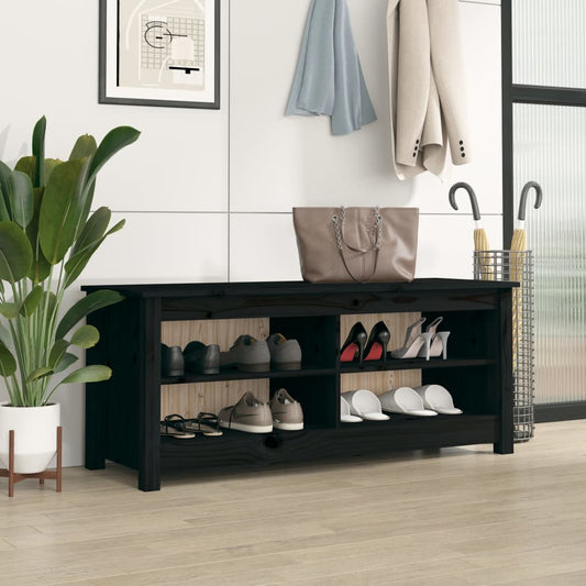 Shoe Bench Black 43.3x15.0x17.9" Solid Wood Pine