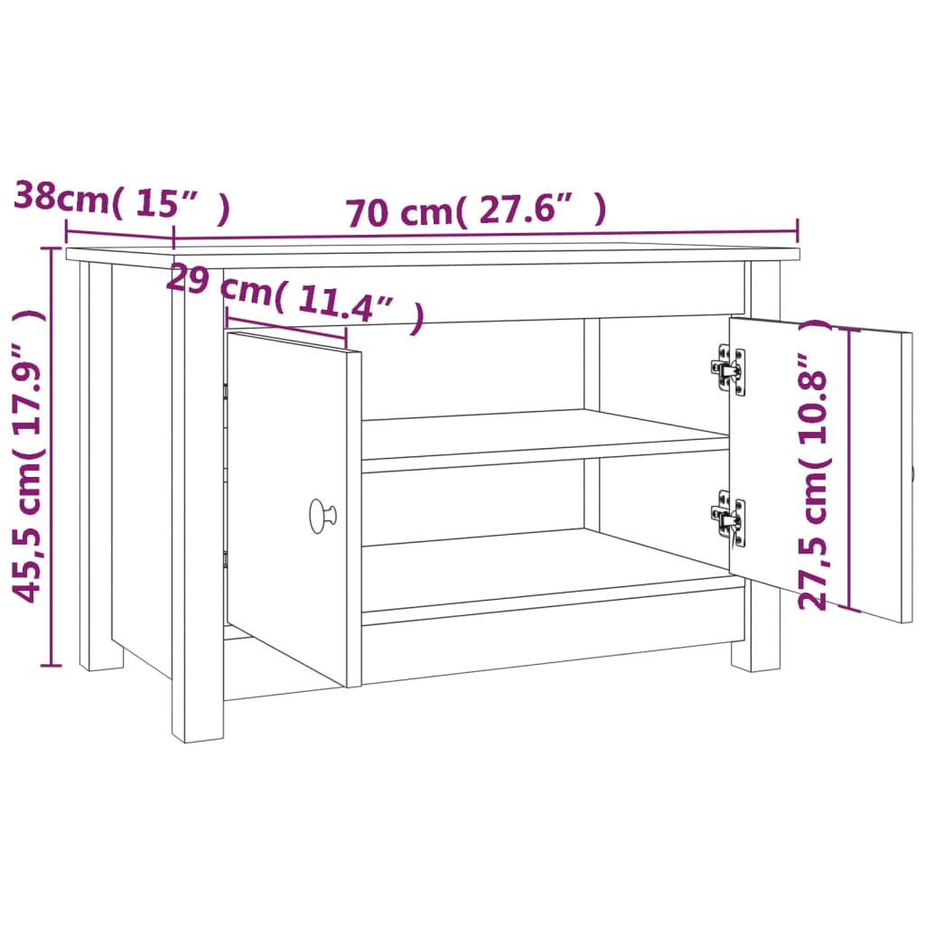 Shoe Cabinet White 27.6x15.0x17.9" Solid Wood Pine