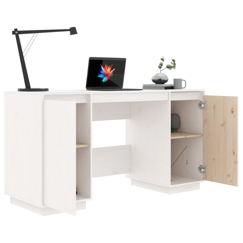 Desk White 55.1"x19.7"x29.5" Solid Wood Pine