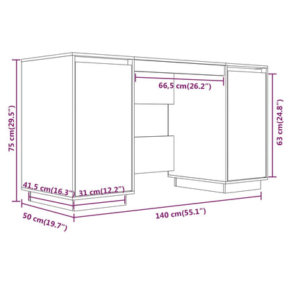 Desk White 55.1"x19.7"x29.5" Solid Wood Pine