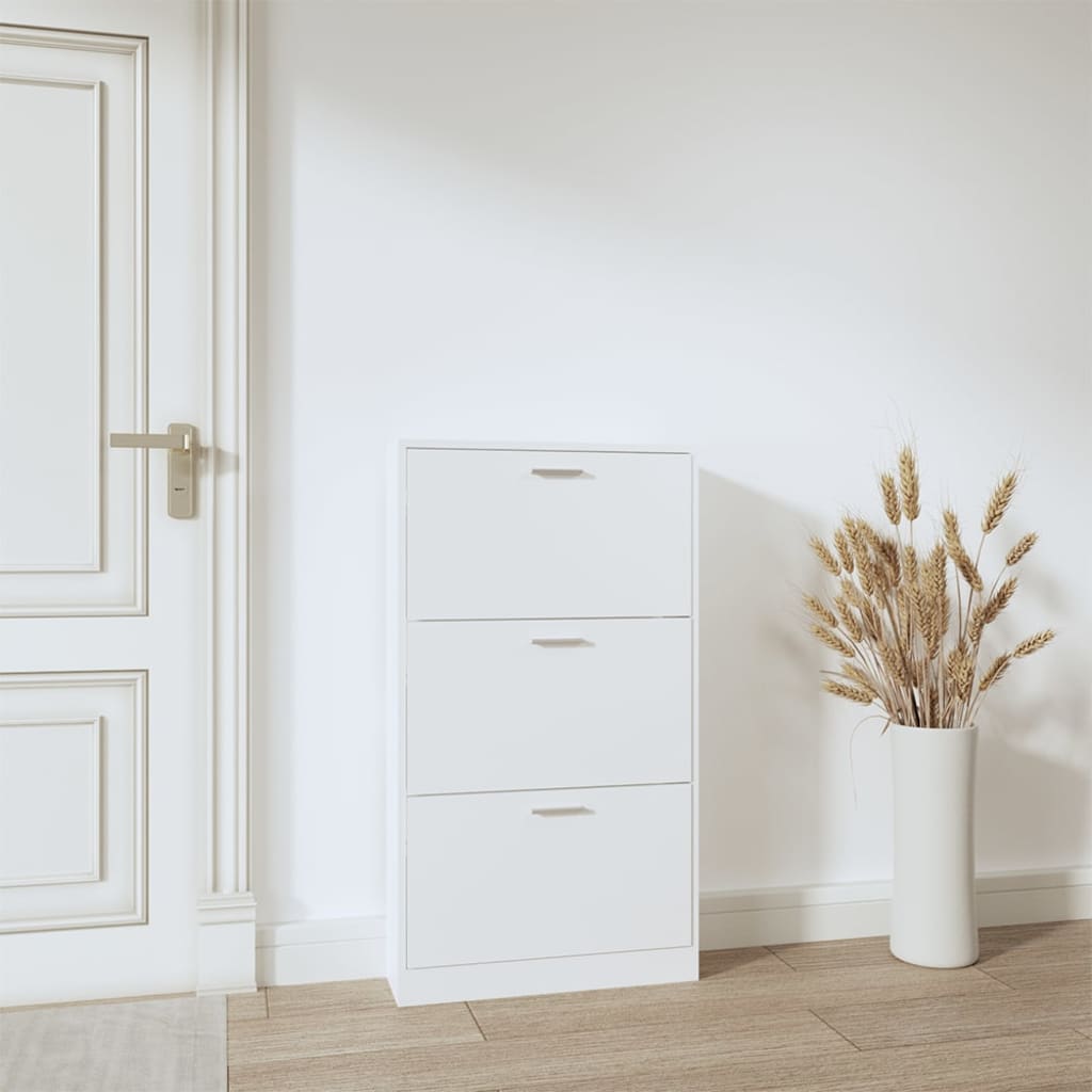 Shoe Cabinet White 23.2x6.7x42.5" Engineered Wood