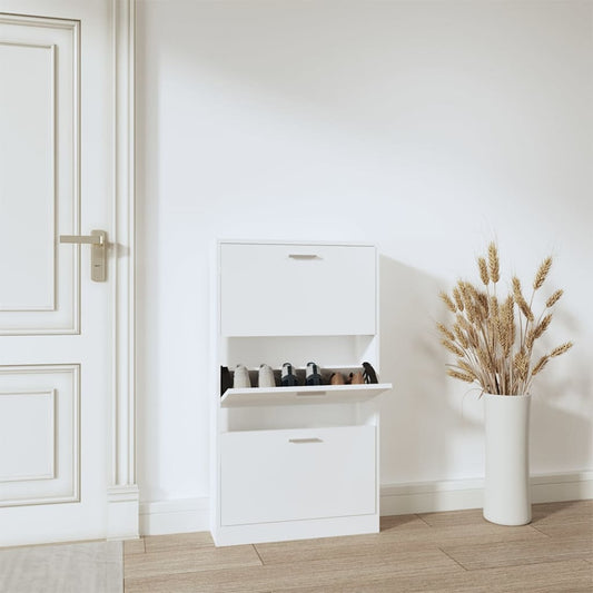 Shoe Cabinet White 23.2x6.7x42.5" Engineered Wood