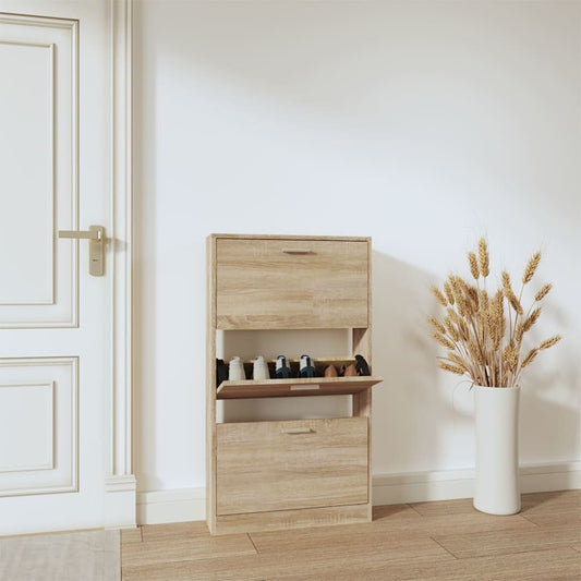 Shoe Cabinet Oak 23.2x6.7x42.5" Engineered Wood