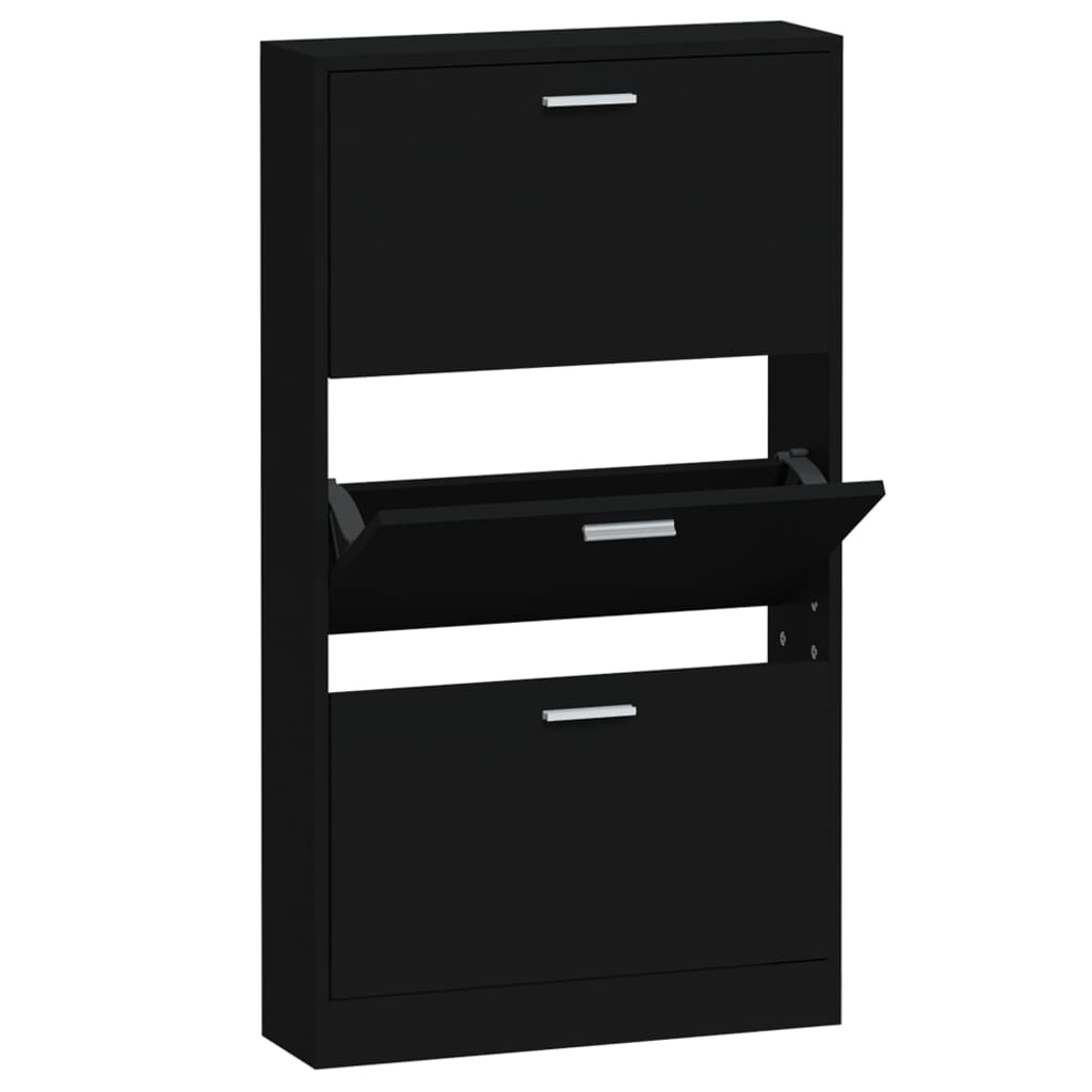 Shoe Cabinet Black 23.2x6.7x42.5" Engineered Wood