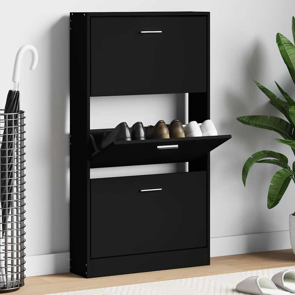 Shoe Cabinet Black 23.2x6.7x42.5" Engineered Wood