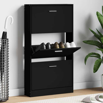Shoe Cabinet Black 23.2x6.7x42.5" Engineered Wood