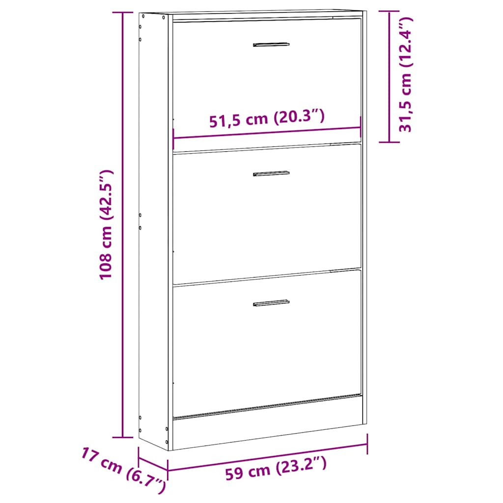 Shoe Cabinet Concrete Grey 23.2x6.7x42.5" Engineered Wood