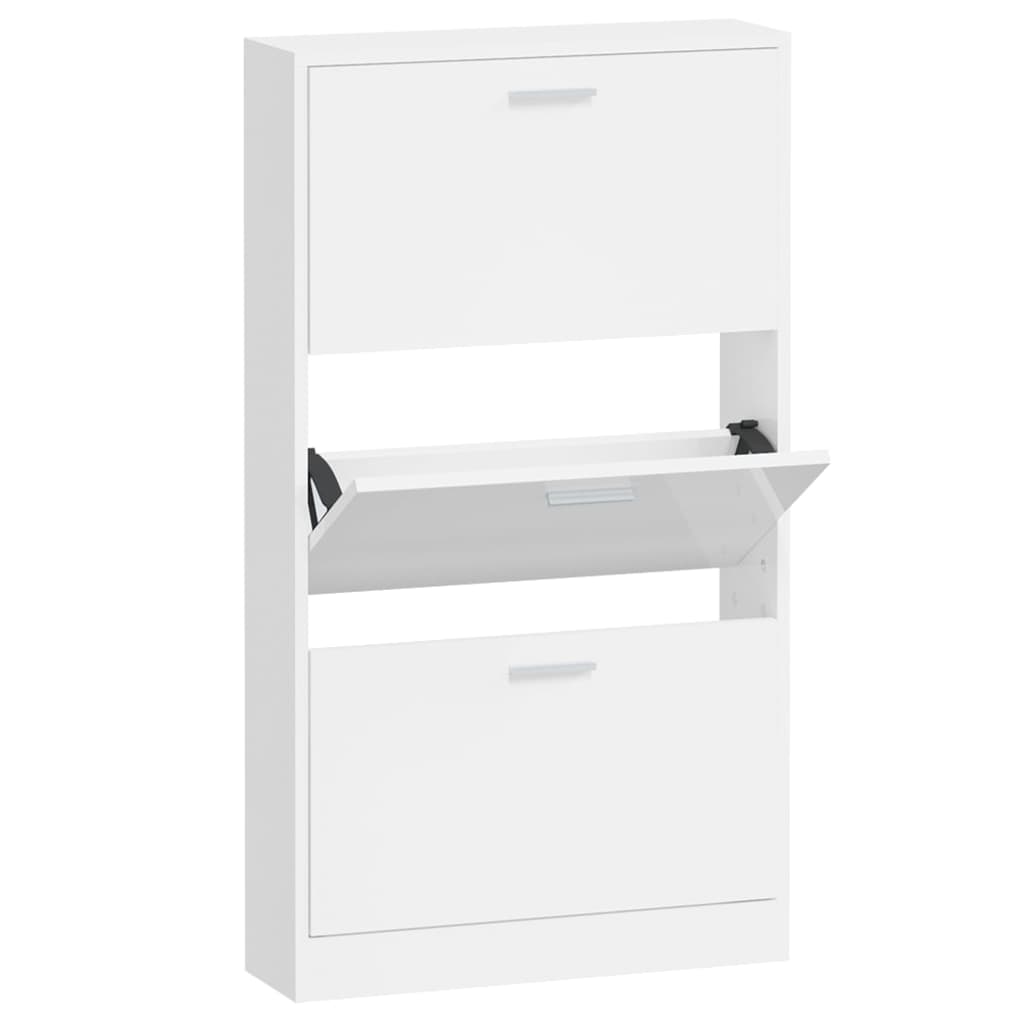 Shoe Cabinet High Gloss White 23.2x6.7x42.5" Engineered Wood