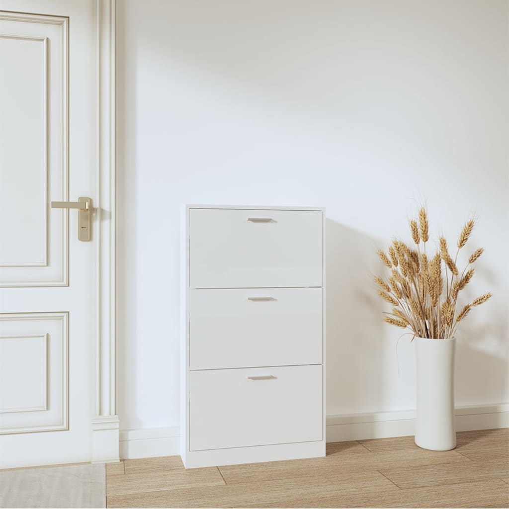 Shoe Cabinet High Gloss White 23.2x6.7x42.5" Engineered Wood