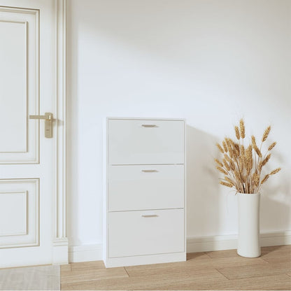 Shoe Cabinet High Gloss White 23.2x6.7x42.5" Engineered Wood