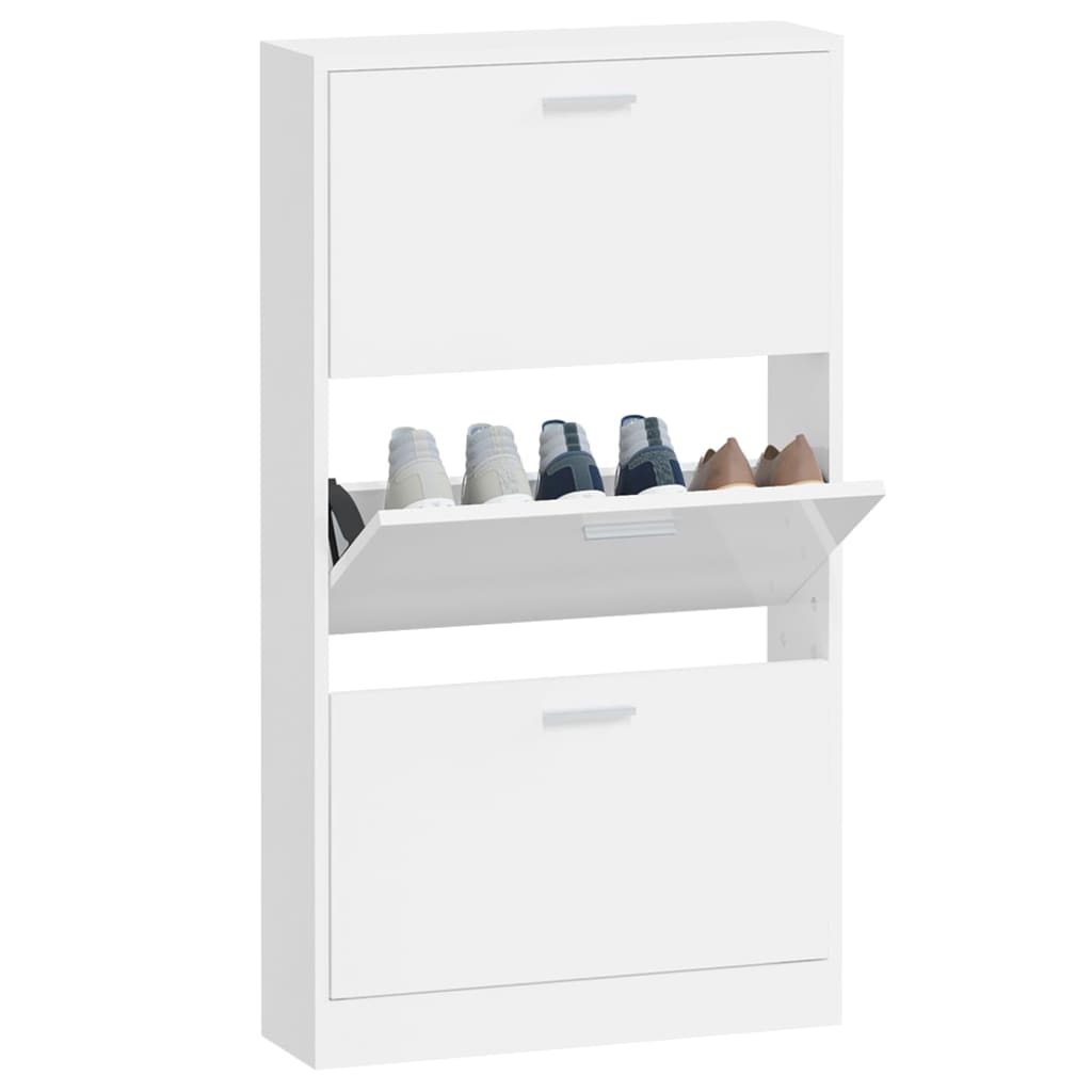 Shoe Cabinet High Gloss White 23.2x6.7x42.5" Engineered Wood