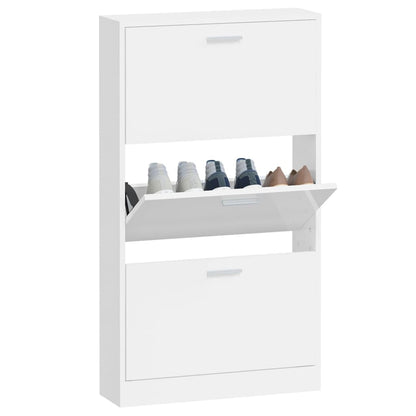 Shoe Cabinet High Gloss White 23.2x6.7x42.5" Engineered Wood