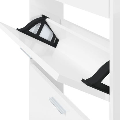 Shoe Cabinet High Gloss White 23.2x6.7x42.5" Engineered Wood