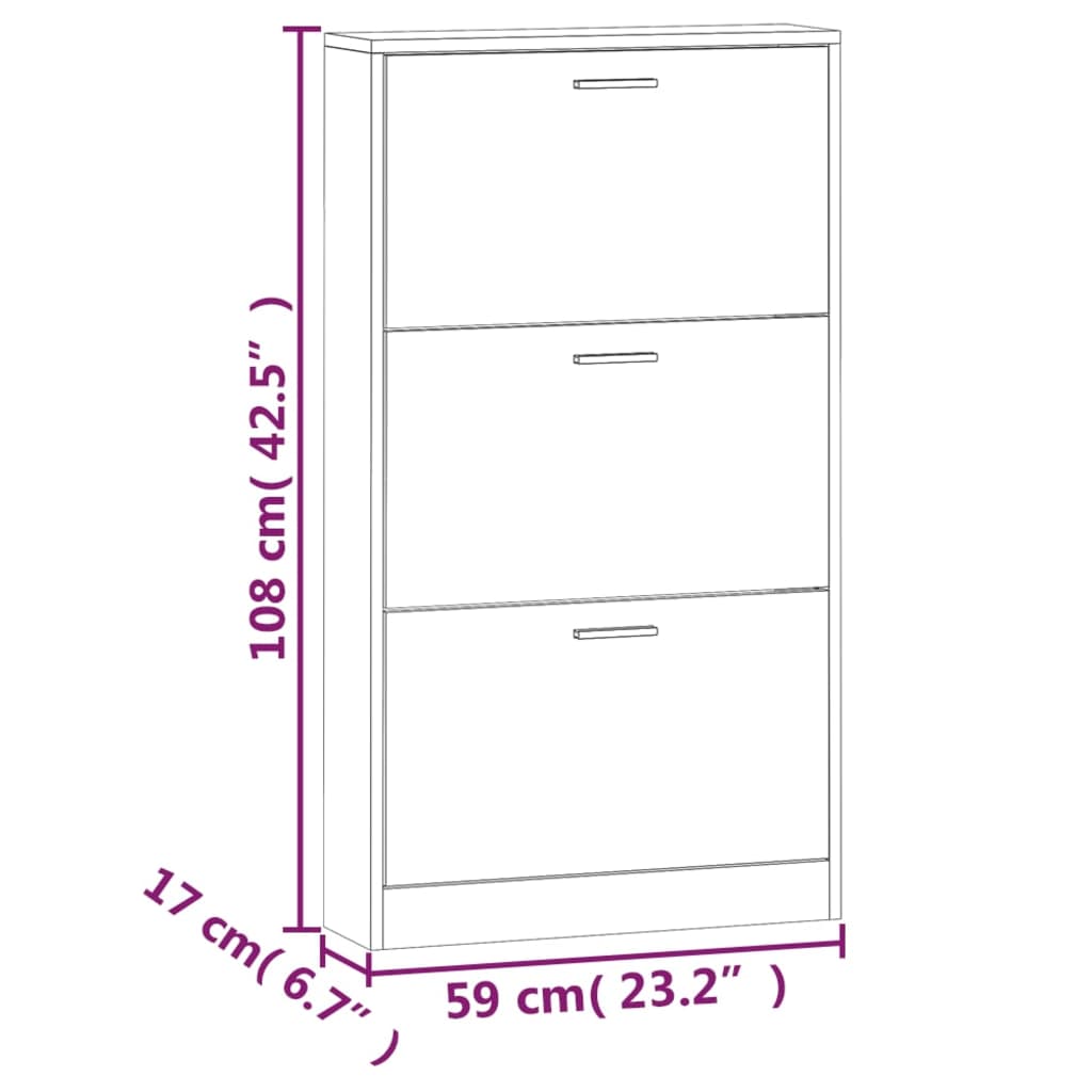 Shoe Cabinet High Gloss White 23.2x6.7x42.5" Engineered Wood