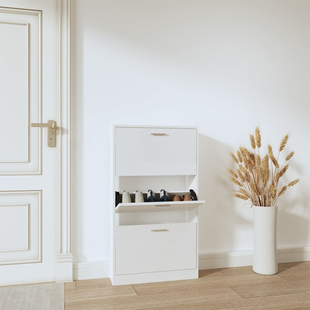 Shoe Cabinet High Gloss White 23.2x6.7x42.5" Engineered Wood