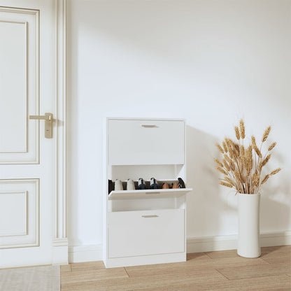 Shoe Cabinet High Gloss White 23.2x6.7x42.5" Engineered Wood