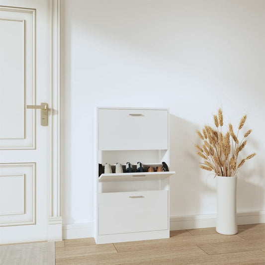 Shoe Cabinet High Gloss White 23.2x6.7x42.5" Engineered Wood