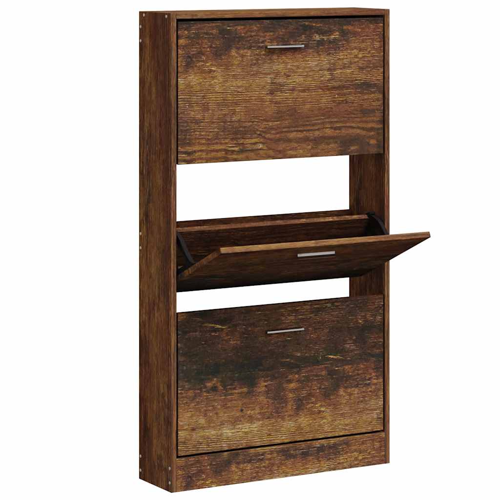 Shoe Cabinet Smoked Oak 23.2x6.7x42.5" Engineered Wood