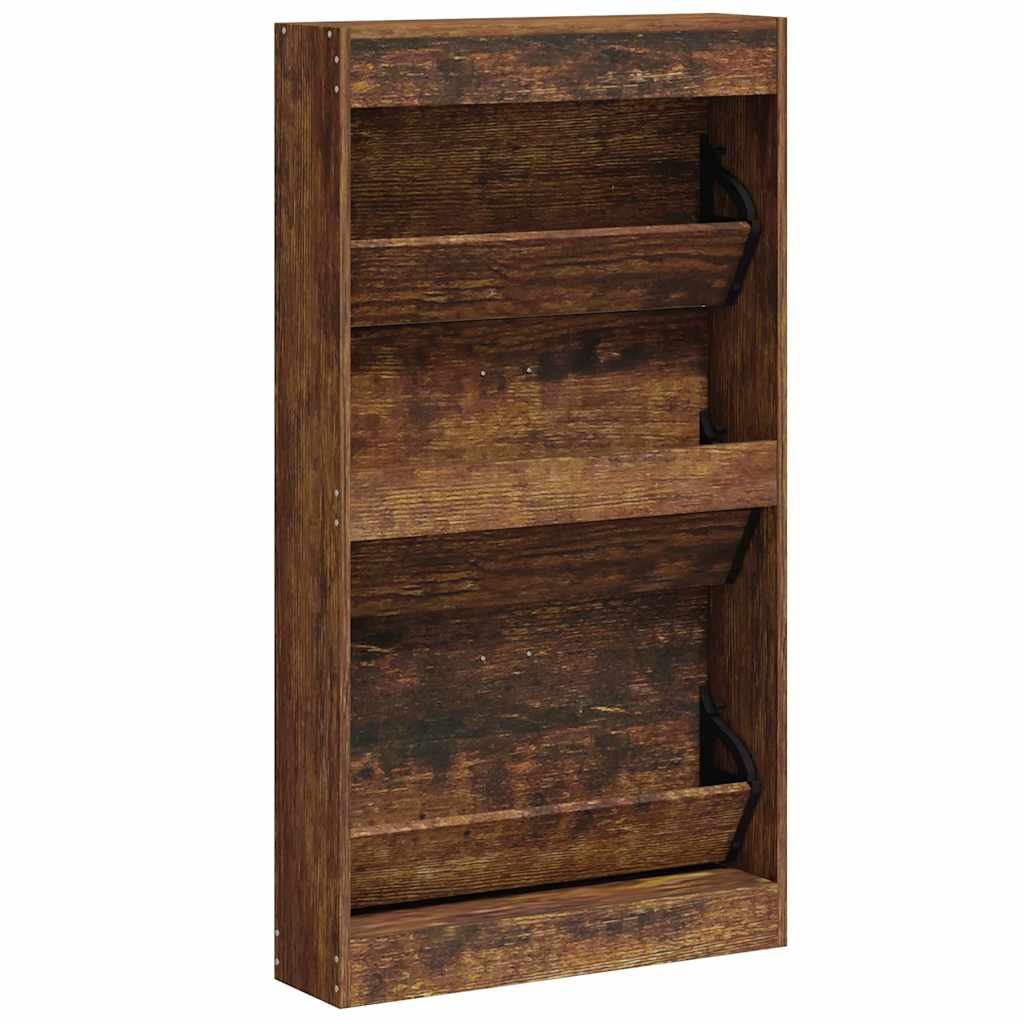 Shoe Cabinet Smoked Oak 23.2x6.7x42.5" Engineered Wood