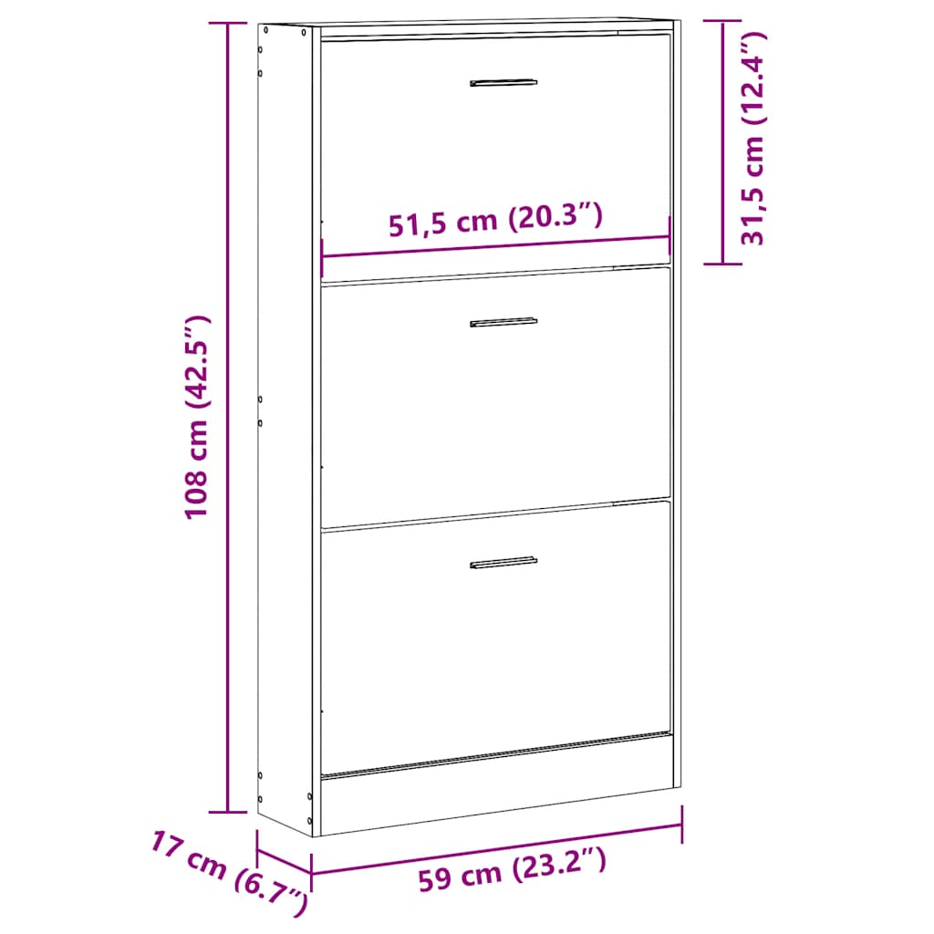 Shoe Cabinet Smoked Oak 23.2x6.7x42.5" Engineered Wood