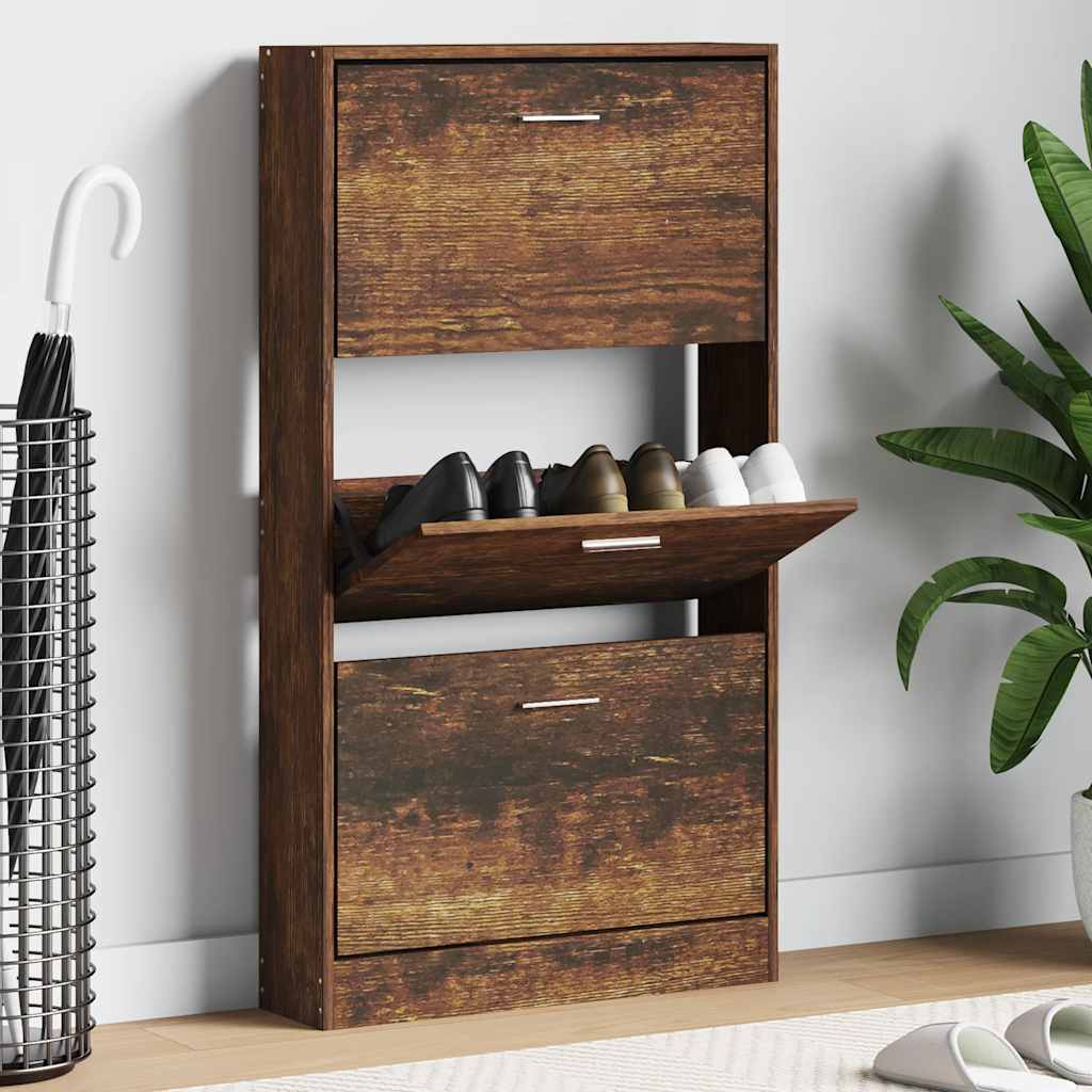 Shoe Cabinet Smoked Oak 23.2x6.7x42.5" Engineered Wood