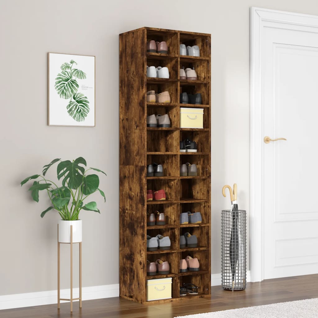 Shoe Cabinet Smoked Oak 21.3x13.4x72.0" Engineered Wood