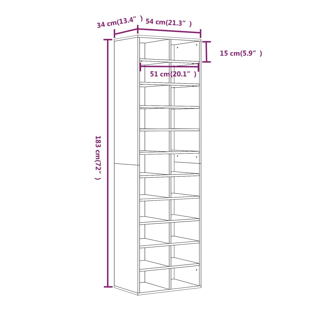 Shoe Cabinet Grey Sonoma 21.3x13.4x72.0" Engineered Wood