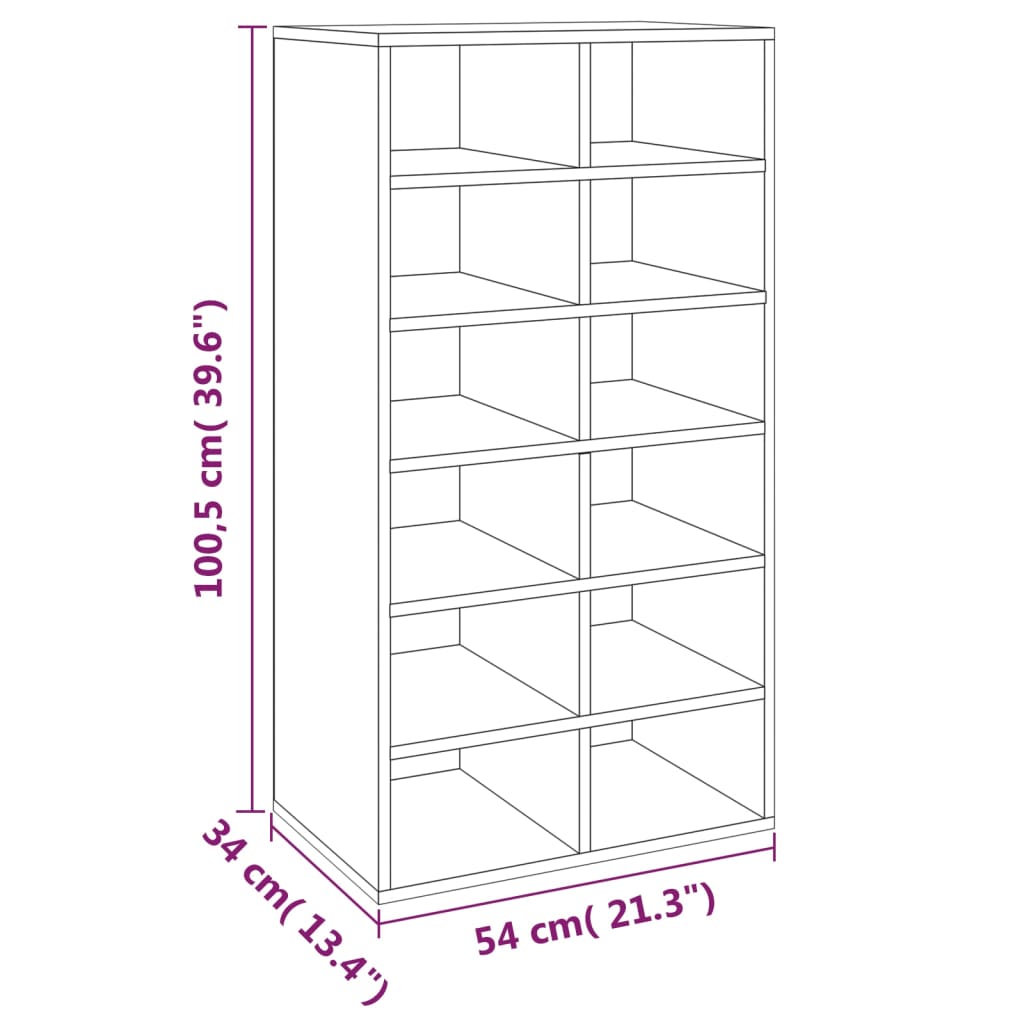 Shoe Rack Smoked Oak 21.3"x13.4"x39.6" Engineered Wood