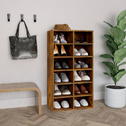 Shoe Rack Smoked Oak 21.3"x13.4"x39.6" Engineered Wood