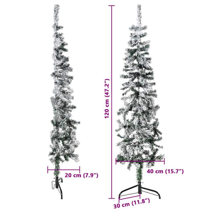 Slim Artificial Half Christmas Tree with Flocked Snow 4 ft