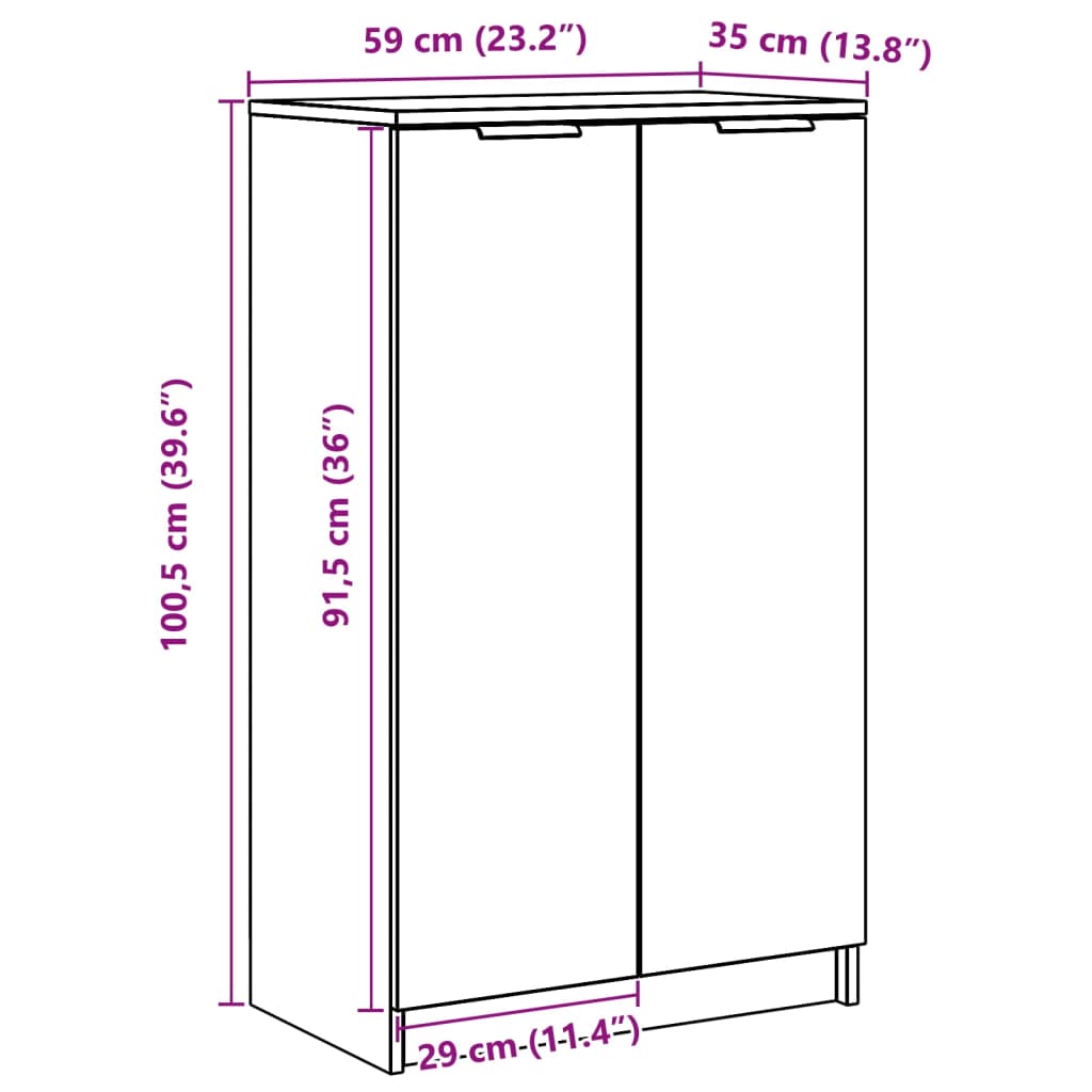 Shoe Cabinet White 23.2x13.8x39.6" Engineered Wood