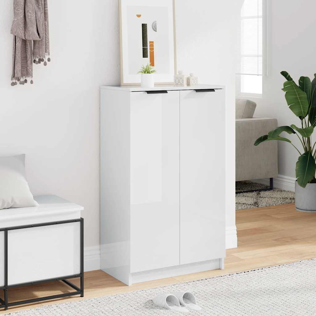 Shoe Cabinet High Gloss White 23.2x13.8x39.6" Engineered Wood