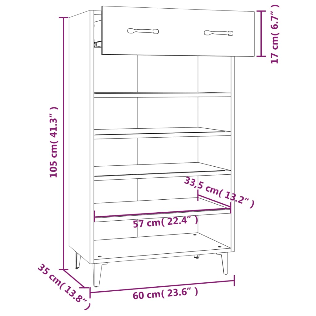 Shoe Cabinet White 23.6x13.8x41.3" Engineered Wood