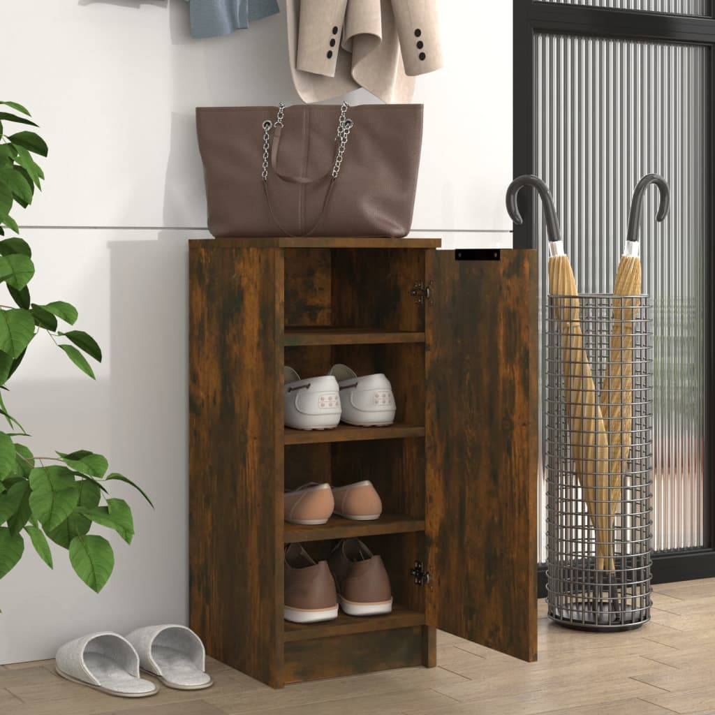Shoe Cabinet Smoked Oak 11.8x13.8x27.6" Engineered Wood