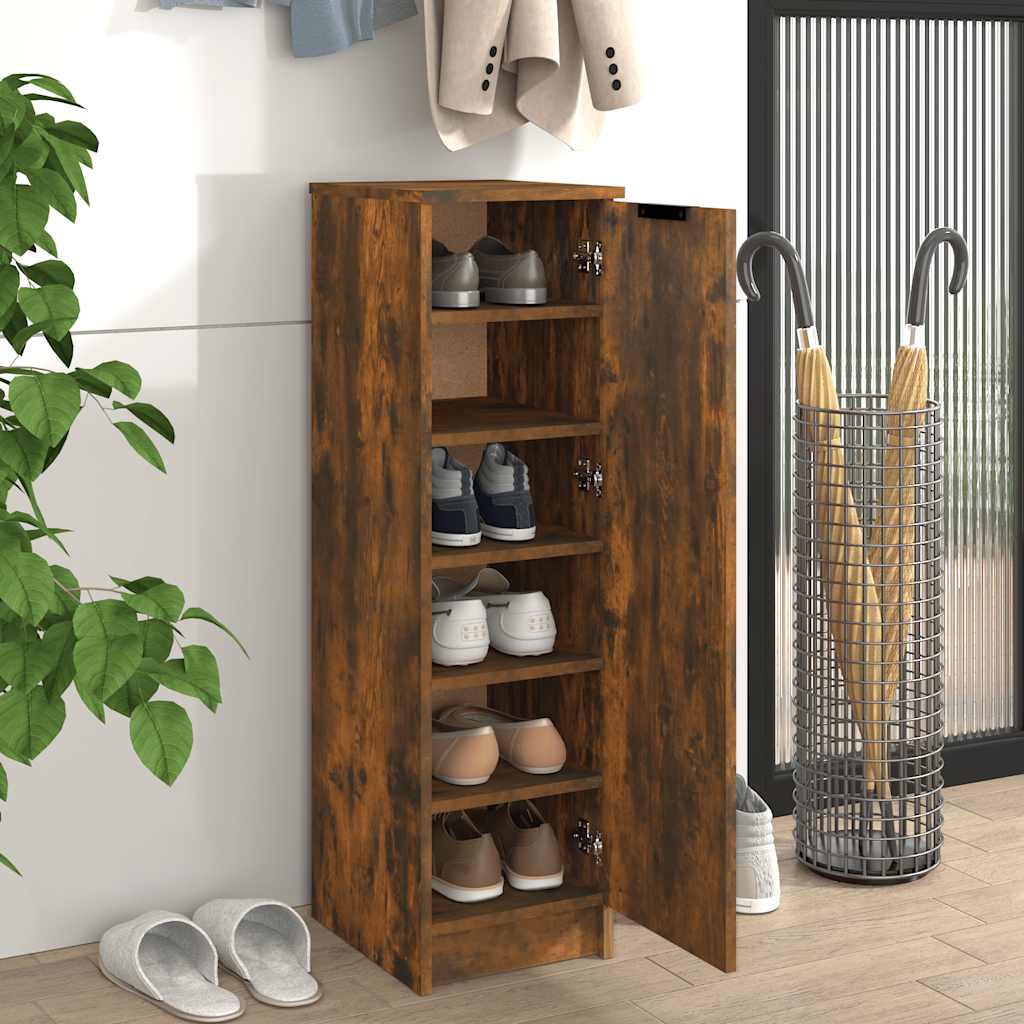 Shoe Cabinet Smoked Oak 11.8x13.8x39.4" Engineered Wood