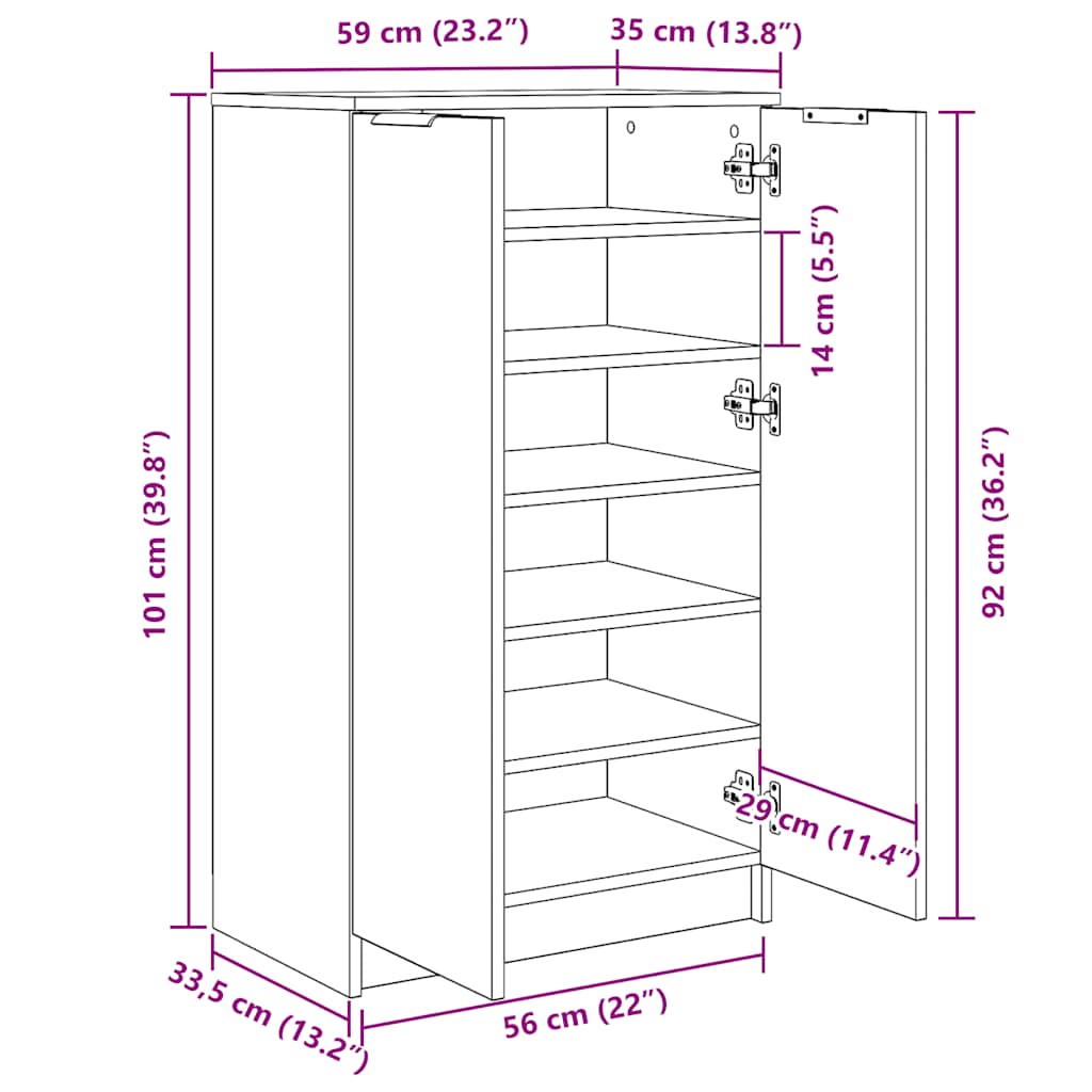 Shoe Cabinet Smoked Oak 23.2x13.8x39.4" Engineered Wood