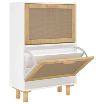 Shoe Cabinet White 20.5x9.8x31.5" Engineered Wood&Natural Rattan